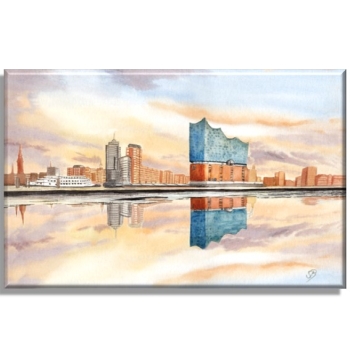 Leinwand 40 x 30 cm Keilrahmen Canvas-Leinen Aquarell Maritim Kunst Druck Kunstdruck Nordsee IHamburg Alster Elbphilharmonie - HH2